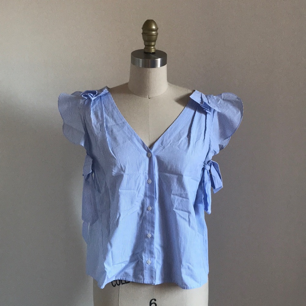 Club Monaco Pinstripe Top with bow detailing